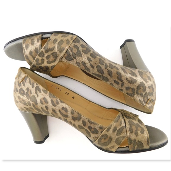 TARYN ROSE Metallic Leopard Open Toe Heel Pumps 38 - Picture 4 of 8